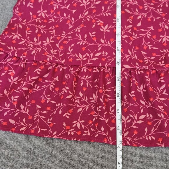 Old Navy Faux Wrap Dress Women L Wine LS Midi Lined Ruffles Dainty Floral Boho - Picture 8 of 16